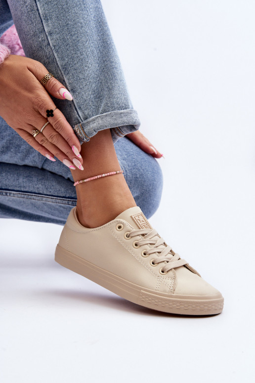 Women's Leather Classic Lace-Up Sneakers in Beige Misima
