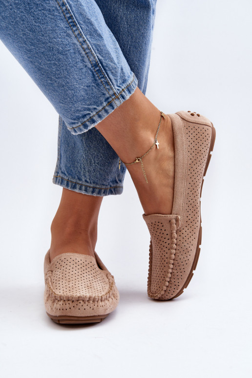 Damskie Ażurowe Mokasyny Beżowe Rasirna