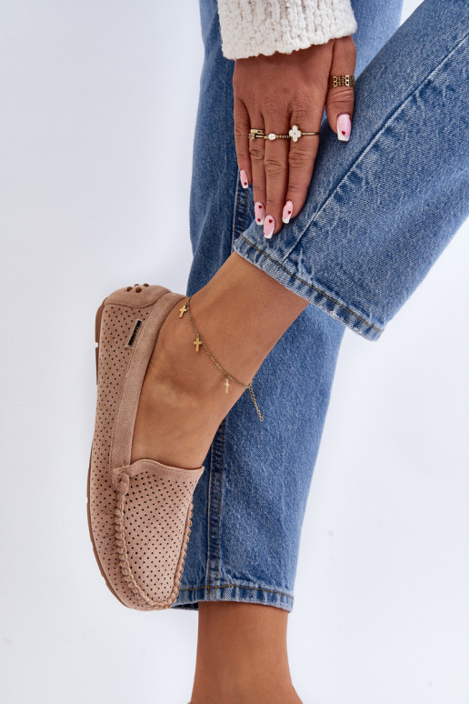 Damskie Ażurowe Mokasyny Beżowe Rasirna