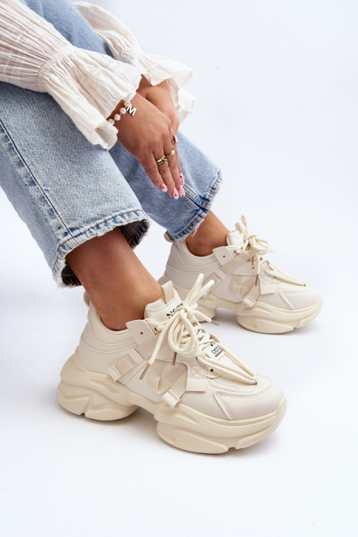 Women's sneakers with chunky sole, beige Windamella