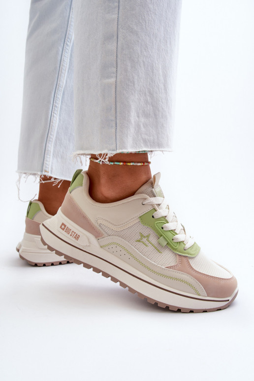 Sneakersy Damskie Big Star NN274A091 Beżowo-Zielone