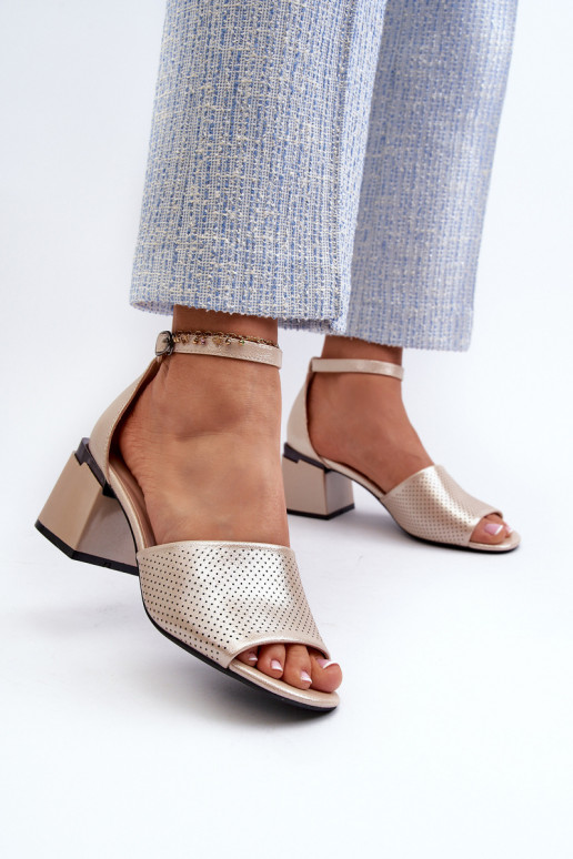 Women's sandals with heels made of eco leather in gold Horissa