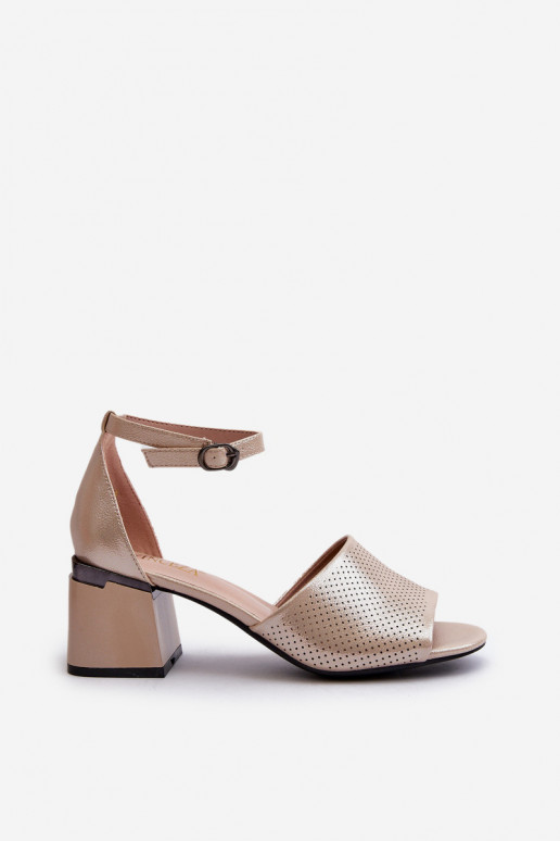 Women's sandals with heels made of eco leather in gold Horissa