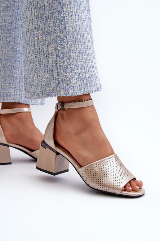 Women's sandals with heels made of eco leather in gold Horissa