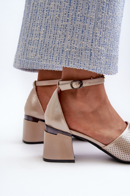 Women's sandals with heels made of eco leather in gold Horissa