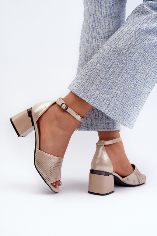 Women's sandals with heels made of eco leather in gold Horissa