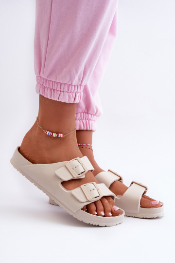 Women's Foam Flip Flops with Buckles Beige Luciene 2