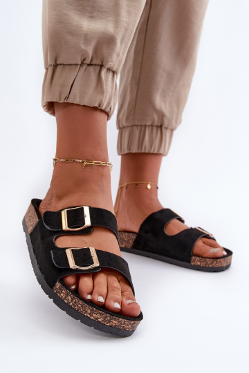 Women's Slippers On Cork Sole Black Cortina