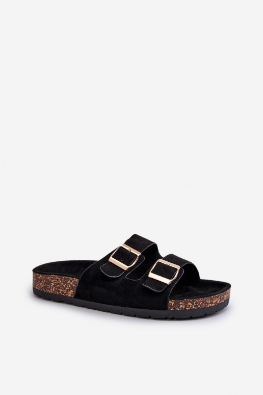 Women's Slippers On Cork Sole Black Cortina