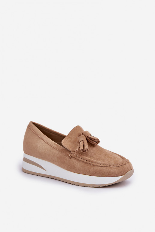 Moccasins On A Delicate Wedge Eco Suede Beige Challavia