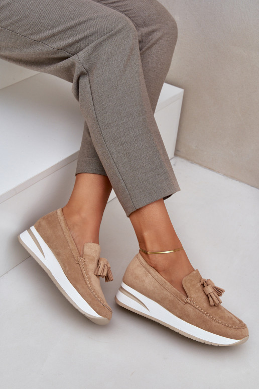 Moccasins On A Delicate Wedge Eco Suede Beige Challavia