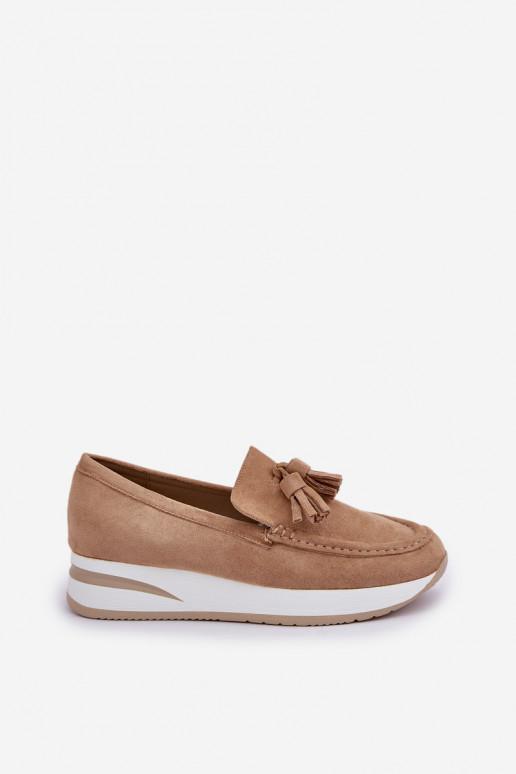 Moccasins On A Delicate Wedge Eco Suede Beige Challavia