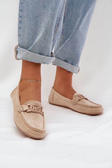 Women's eco suede moccasins with decoration beige Seathra 2