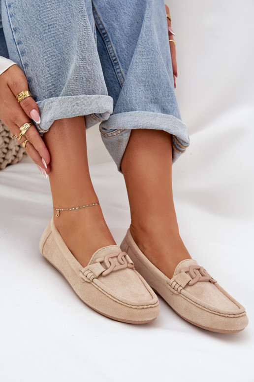 Women's eco suede moccasins with decoration beige Seathra