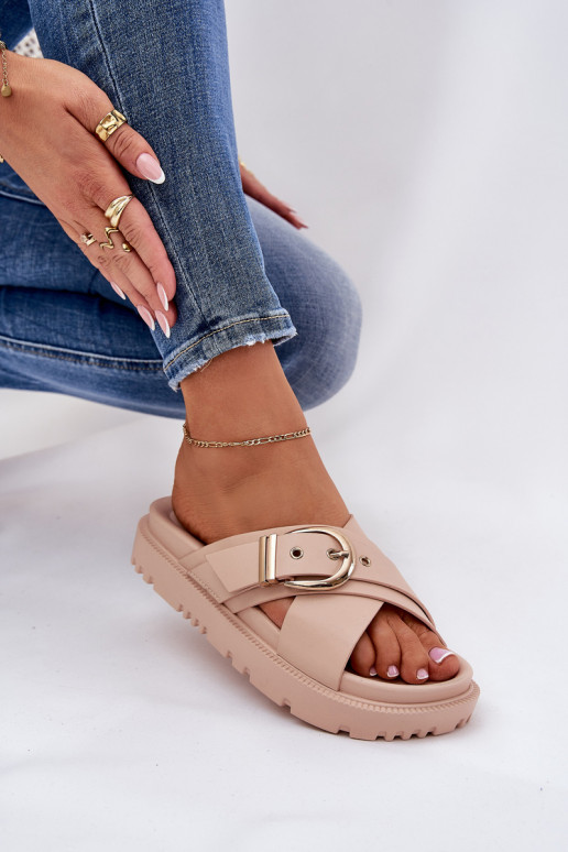 Platform Sandals With Buckle Beige Honavia