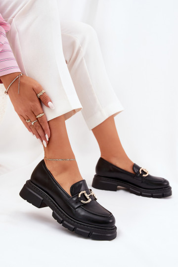 Women's Eco Leather Moccasins With Gold Detail Black Ravalissea