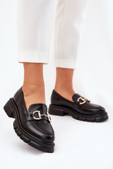 Women's Eco Leather Moccasins With Gold Detail Black Ravalissea 2