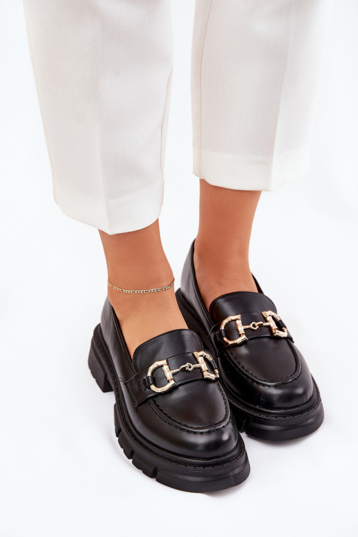 Women's Eco Leather Moccasins With Gold Detail Black Ravalissea