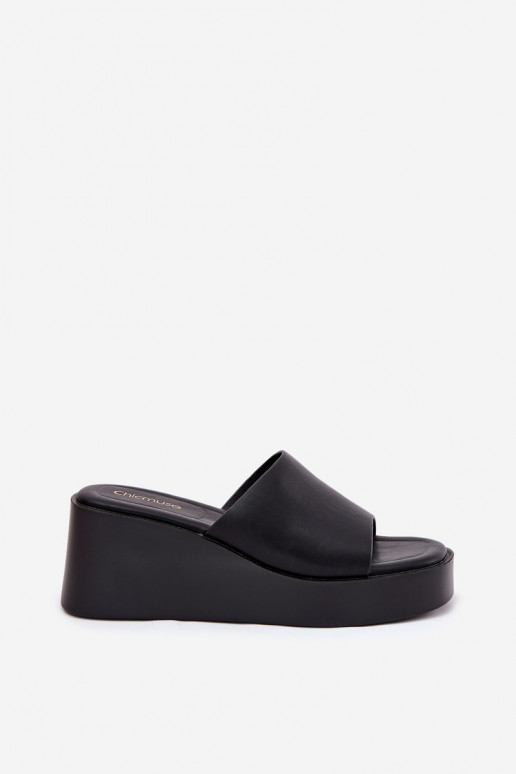 Wedge Heeled Ladies Sandals Eco Leather Black Obenae