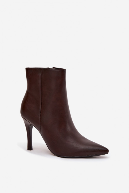 Heated Women's Ankle Boots On Heel Eco Leather Chocolate Nolisse