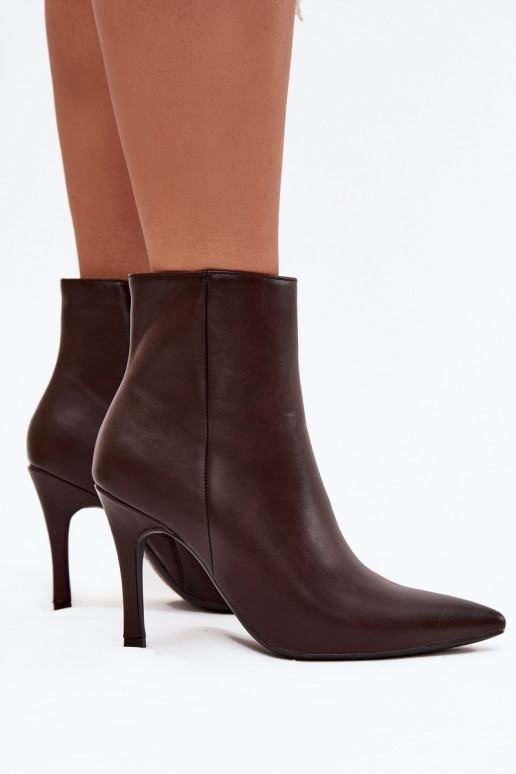 Heated Women's Ankle Boots On Heel Eco Leather Chocolate Nolisse