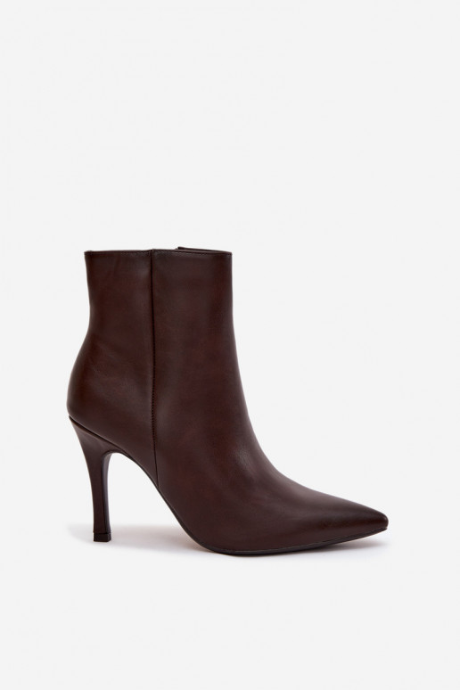 Heated Women's Ankle Boots On Heel Eco Leather Chocolate Nolisse