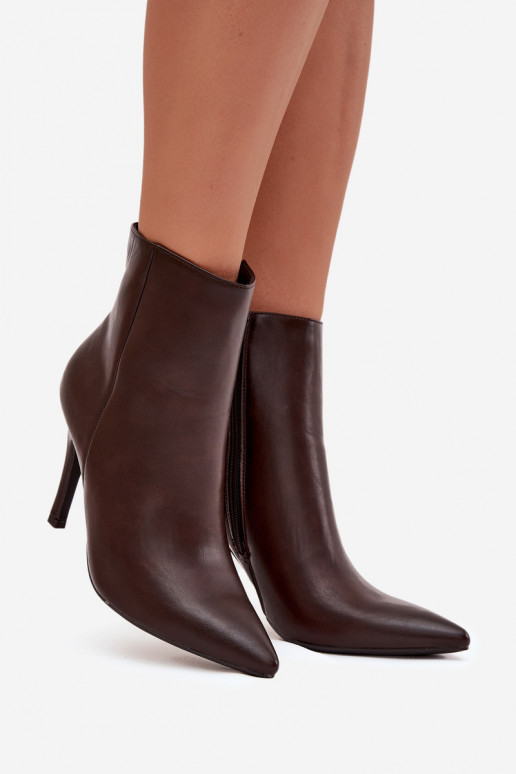 Heated Women's Ankle Boots On Heel Eco Leather Chocolate Nolisse