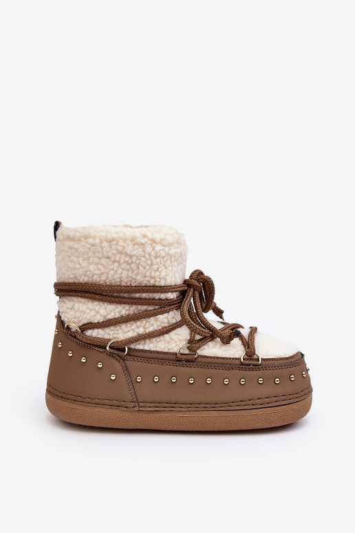 Women's snow boots with sheepskin PREND khaki colors