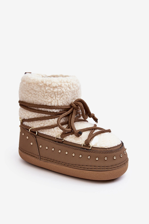 Women's snow boots with sheepskin PREND khaki colors