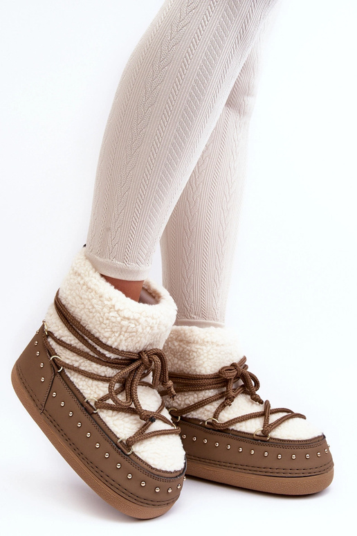 Women's snow boots with sheepskin PREND khaki colors