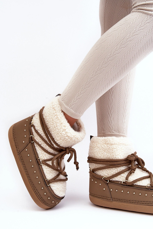 Women's snow boots with sheepskin PREND khaki colors