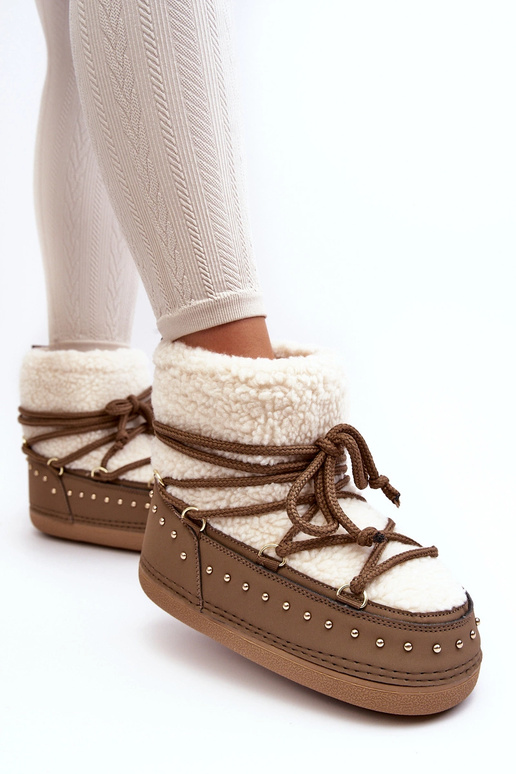 Women's snow boots with sheepskin PREND khaki colors