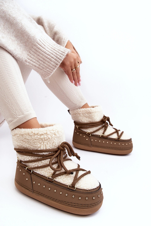Women's snow boots with sheepskin PREND khaki colors