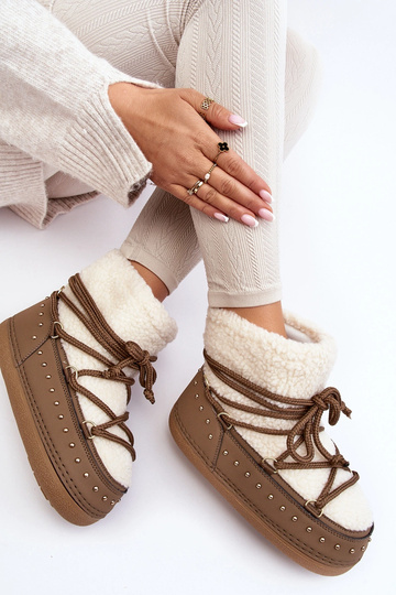 Women's snow boots with sheepskin PREND khaki colors 2