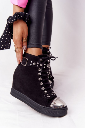 Women's Insulated Wedge Boots With Jets Suede Black Lu Boo