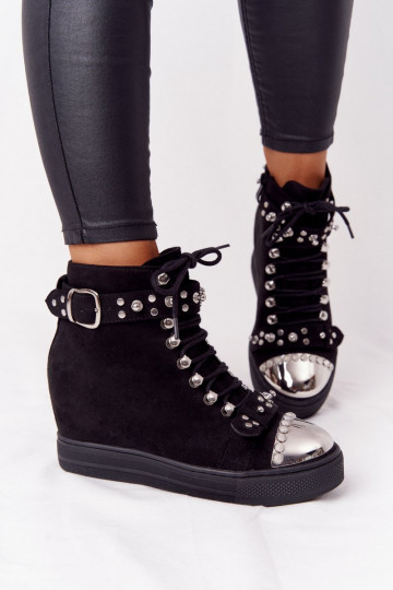 Women's Insulated Wedge Boots With Jets Suede Black Lu Boo 2