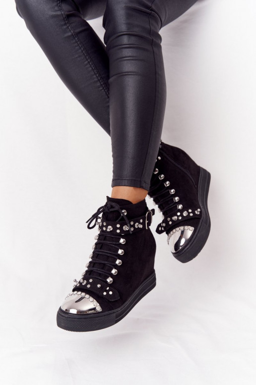 Women's Insulated Wedge Boots With Jets Suede Black Lu Boo