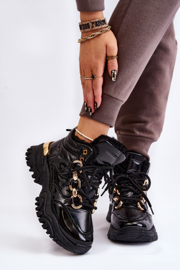 Women's Insulated Sports Boots Lace-Up Trappers Black Bastini