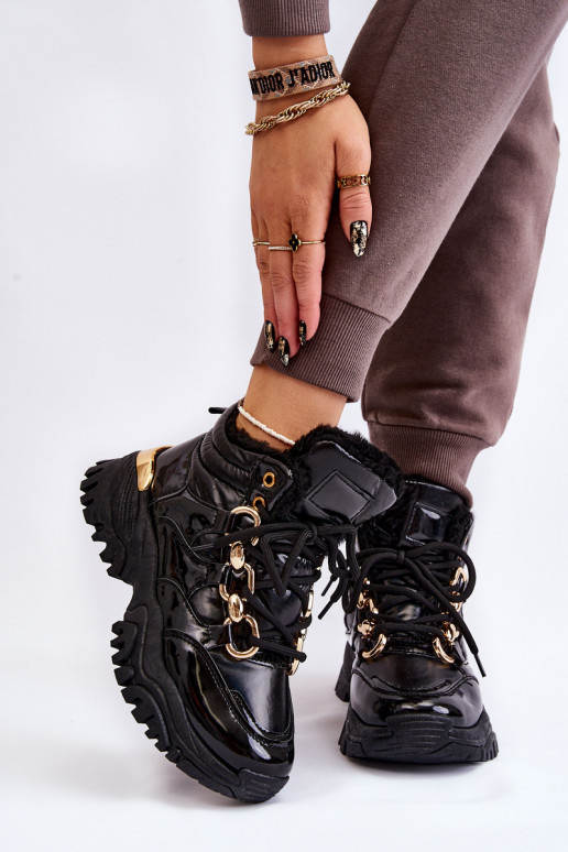 Women's Insulated Sports Boots Lace-Up Trappers Black Bastini