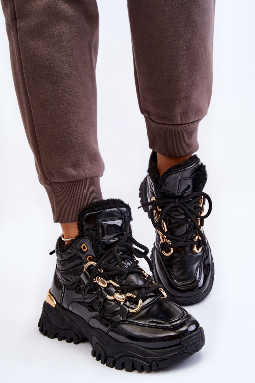 Women's Insulated Sports Boots Lace-Up Trappers Black Bastini