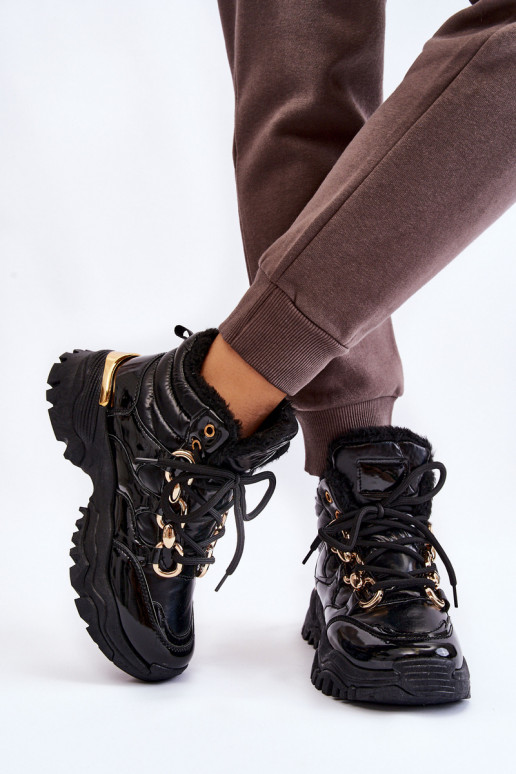 Women's Insulated Sports Boots Lace-Up Trappers Black Bastini