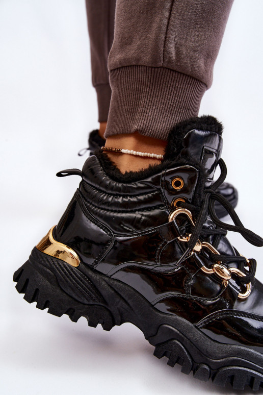 Women's Insulated Sports Boots Lace-Up Trappers Black Bastini