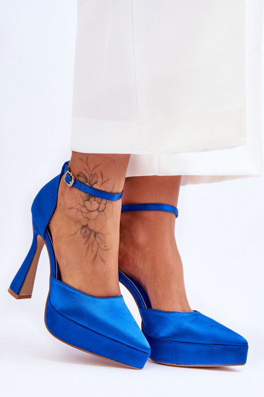 Fashionable Pumps On A Wide High Heel Blue Madness