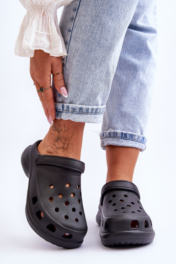 Foam Crocs Sandals On A Chunky Sole Black Katniss 2