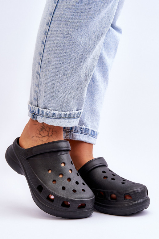 Foam Crocs Sandals On A Chunky Sole Black Katniss