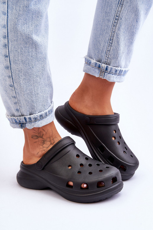Foam Crocs Sandals On A Chunky Sole Black Katniss