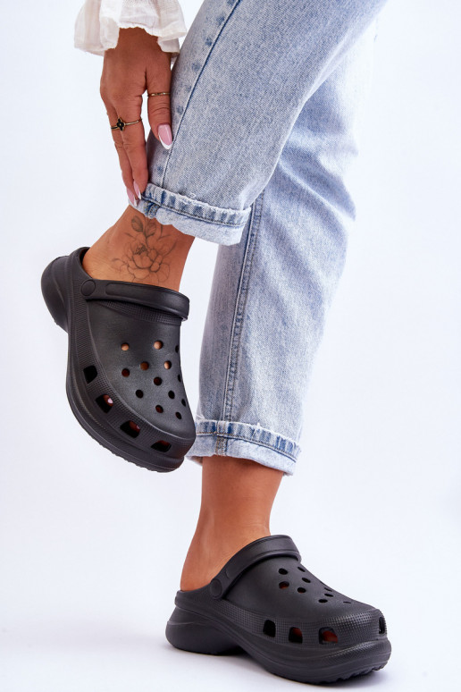 Foam Crocs Sandals On A Chunky Sole Black Katniss