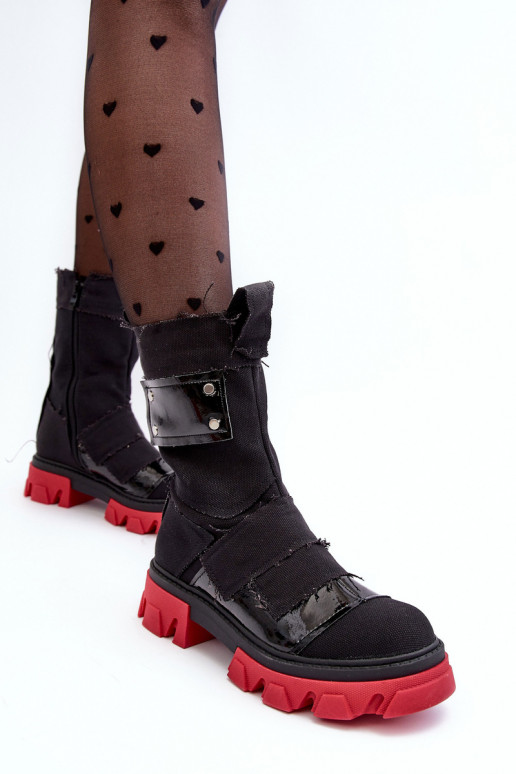 Women's Material Boots with Zip Black Elinare