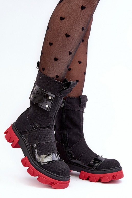 Women's Material Boots with Zip Black Elinare