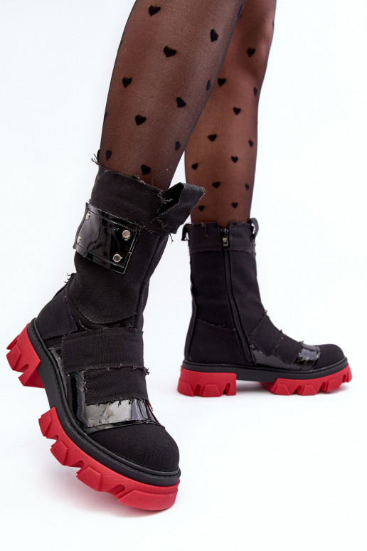 Women's Material Boots with Zip Black Elinare